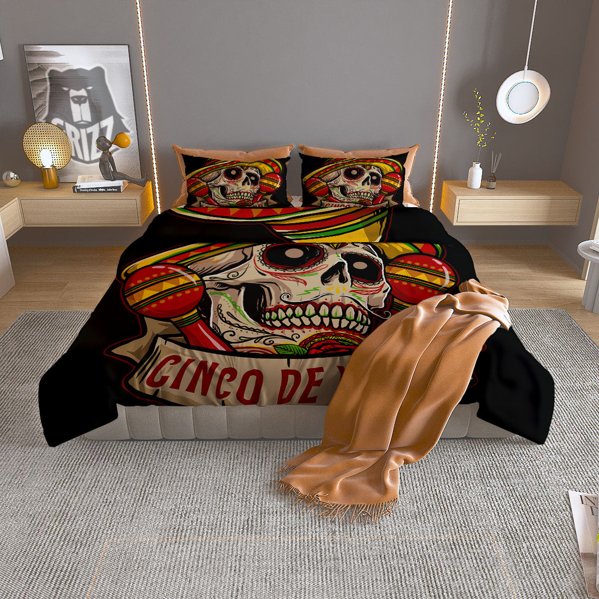 Mexican Skull Cinco de Mayo Print Duvet Cover Bedding Set