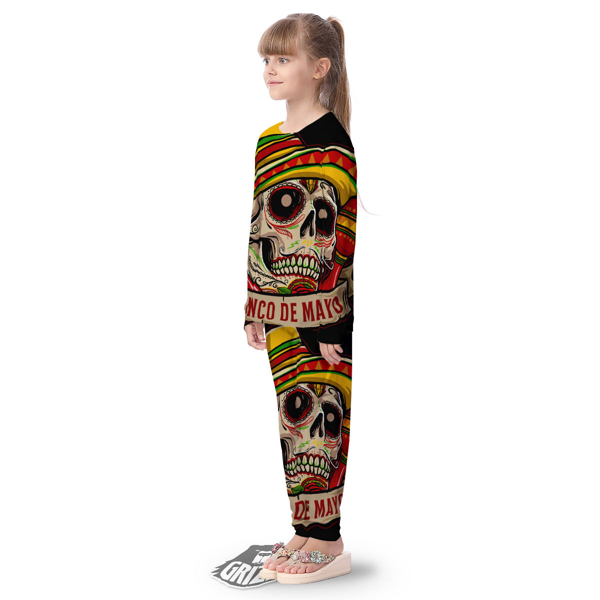 Mexican Skull Cinco de Mayo Print Kid's Pajamas-grizzshop