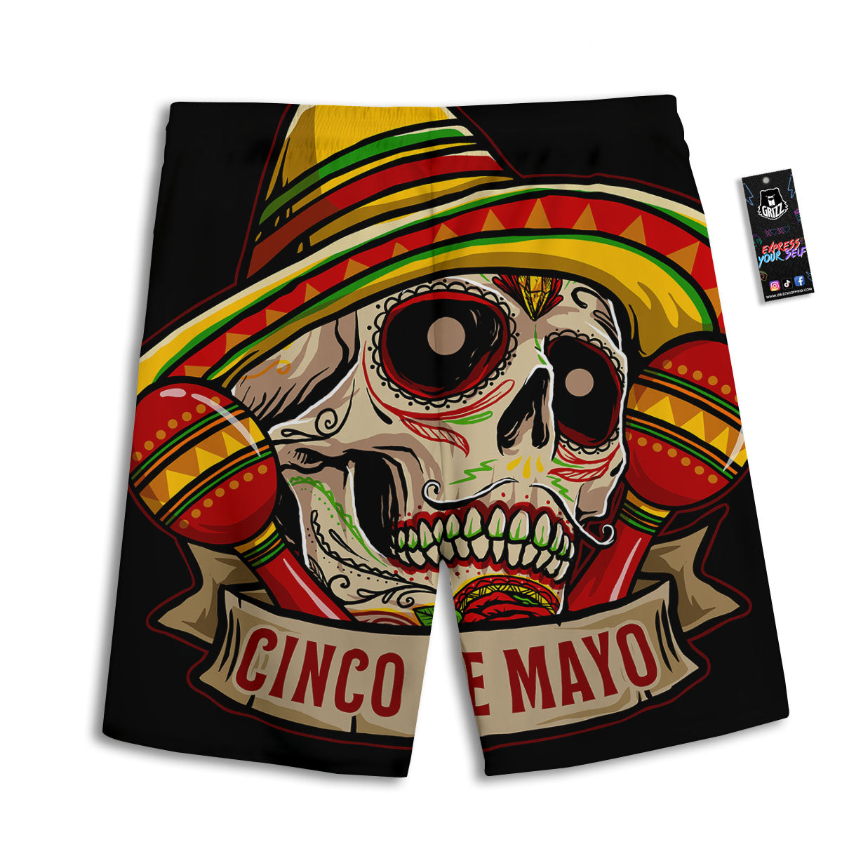 Mexican Skull Cinco de Mayo Print Men's Athletic Shorts