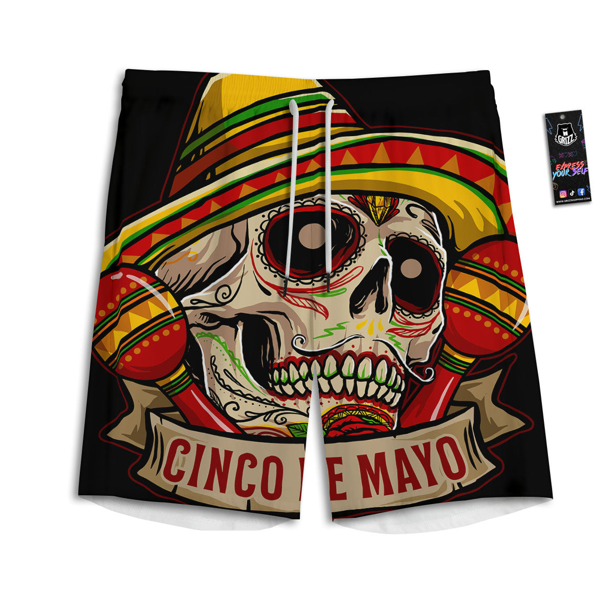 Mexican Skull Cinco de Mayo Print Men's Athletic Shorts