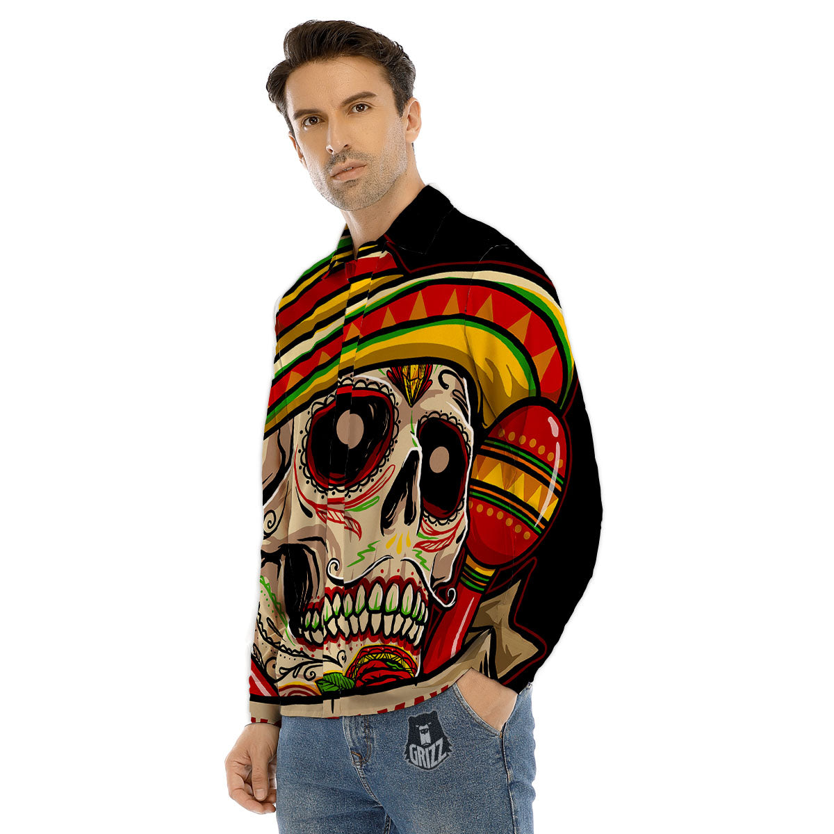 Mexican Skull Cinco de Mayo Print Men's Dress Shirts-grizzshop