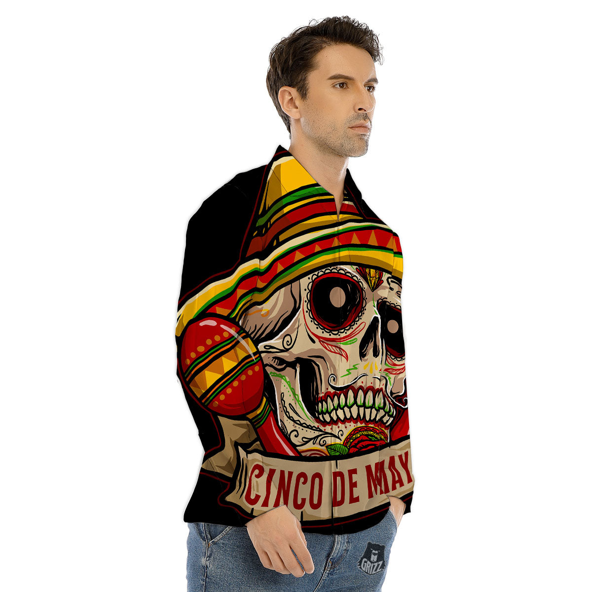 Mexican Skull Cinco de Mayo Print Men's Dress Shirts-grizzshop