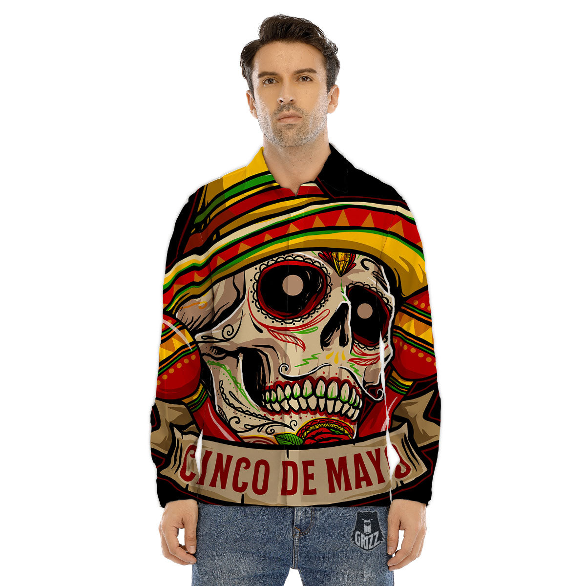 Mexican Skull Cinco de Mayo Print Men's Dress Shirts-grizzshop