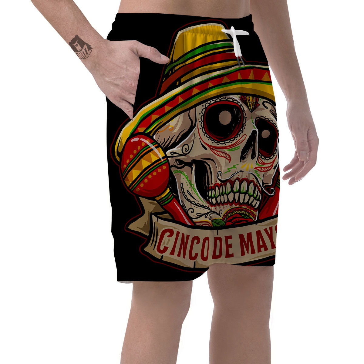 Mexican Skull Cinco de Mayo Print Men's Shorts-grizzshop