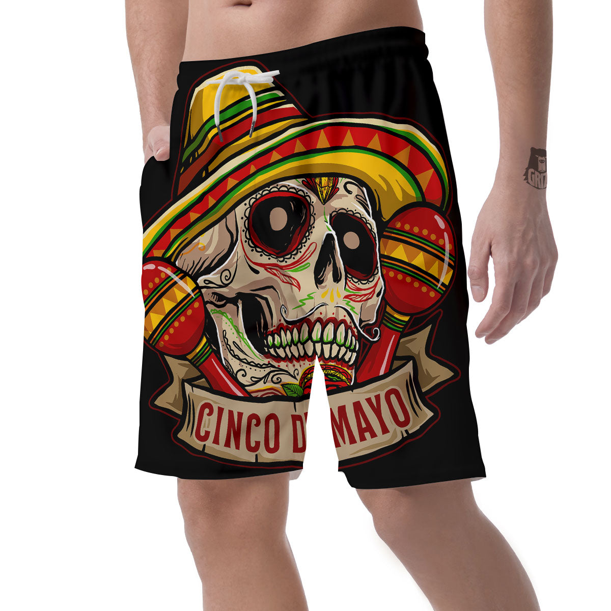 Mexican Skull Cinco de Mayo Print Men's Shorts-grizzshop