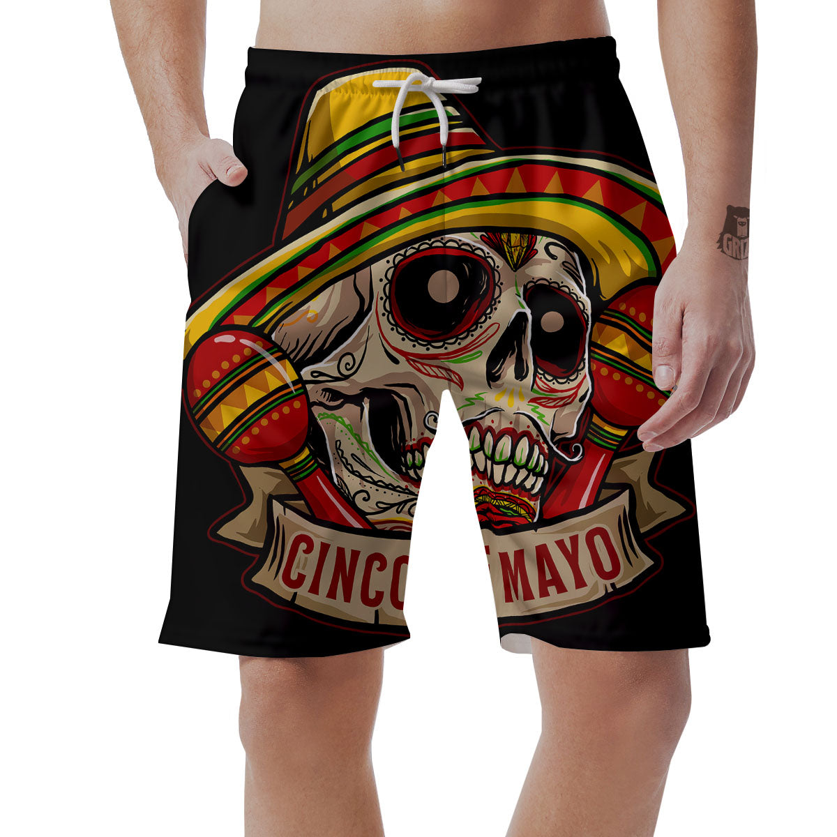 Mexican Skull Cinco de Mayo Print Men's Shorts-grizzshop