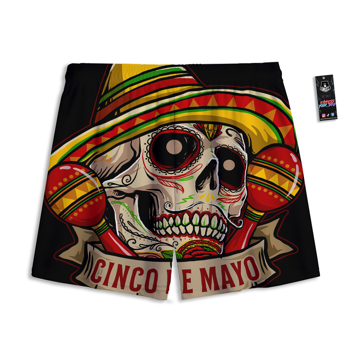 Mexican Skull Cinco de Mayo Print Mesh Shorts