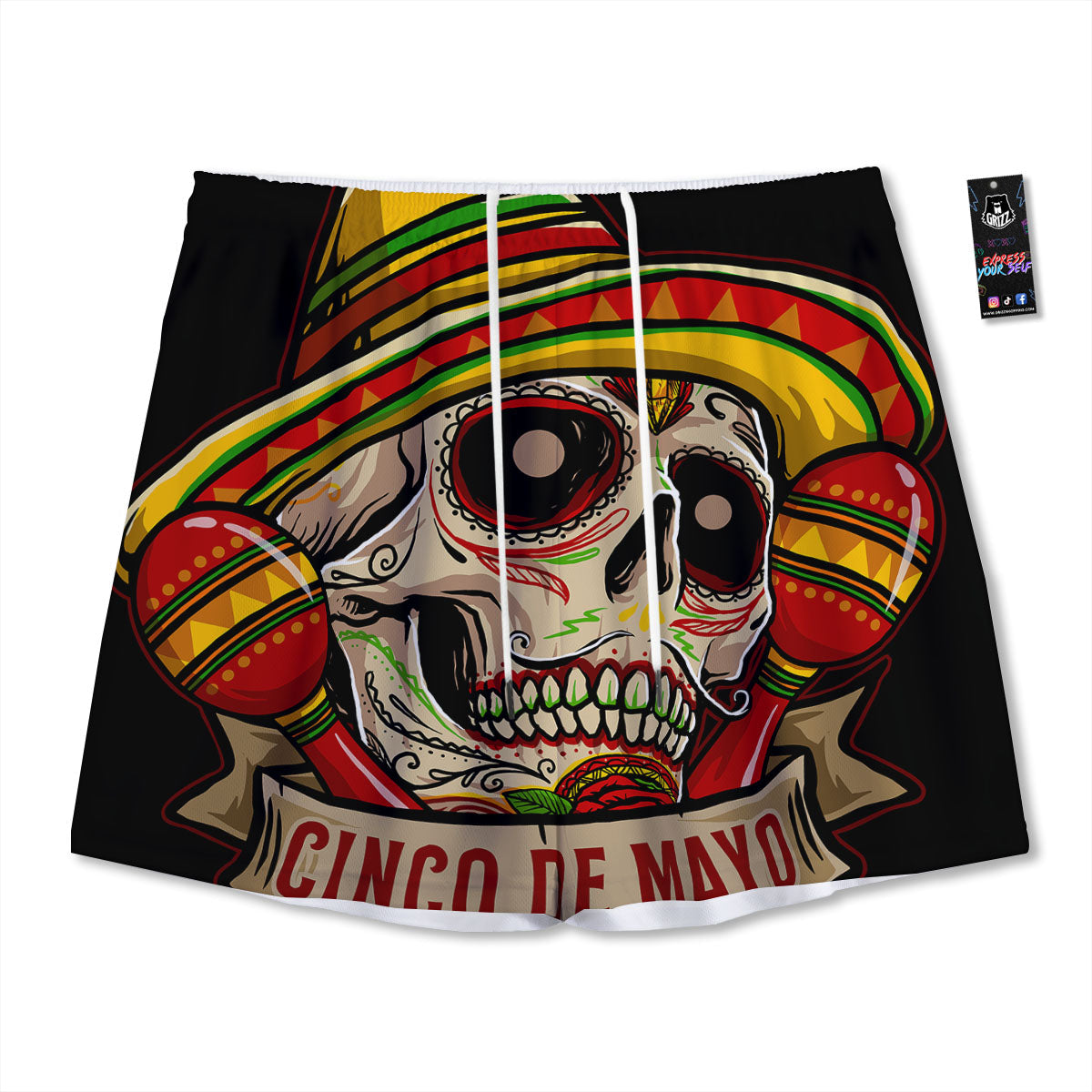 Mexican Skull Cinco de Mayo Print Mesh Shorts
