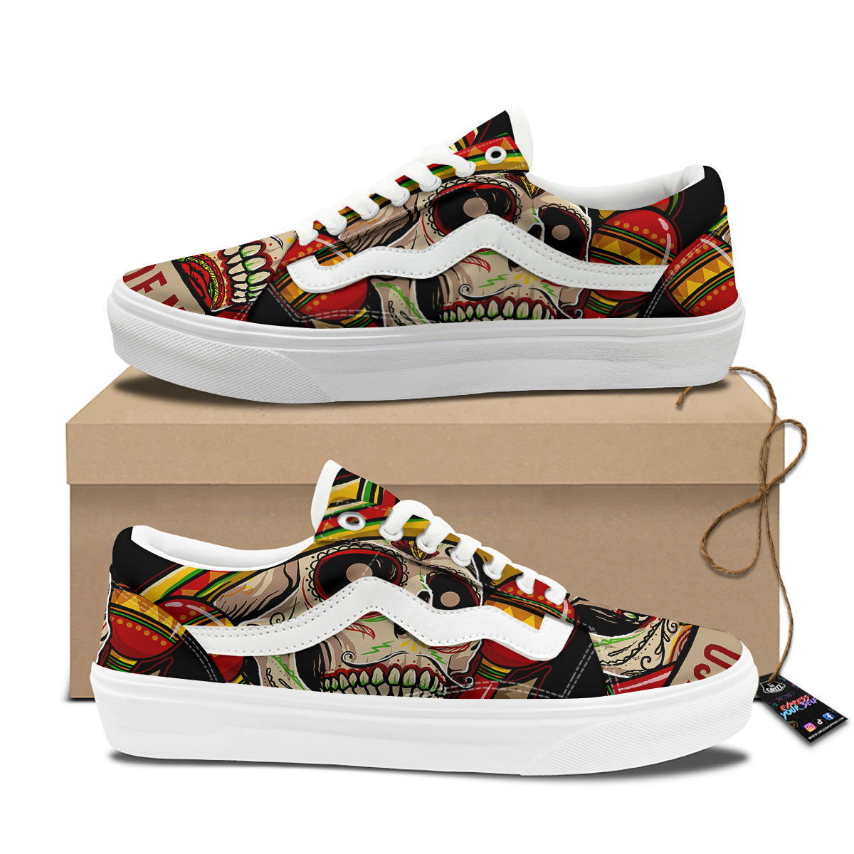 Mexican Skull Cinco de Mayo Print Skate Shoes-grizzshop