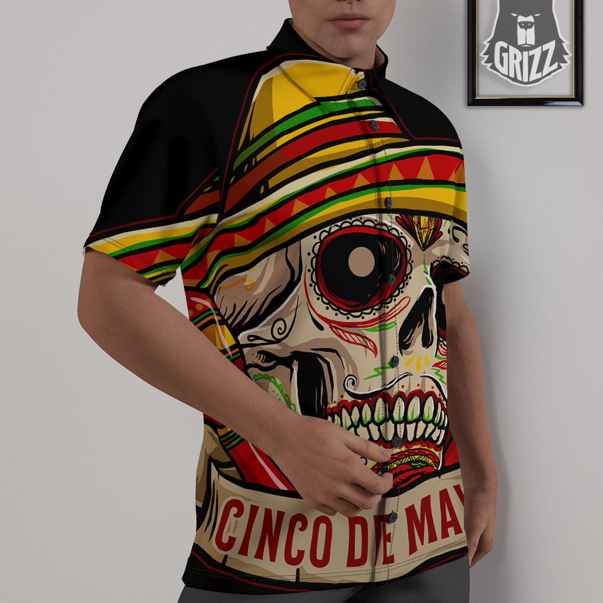Mexican Skull Cinco de Mayo Print Untucked Shirts-grizzshop