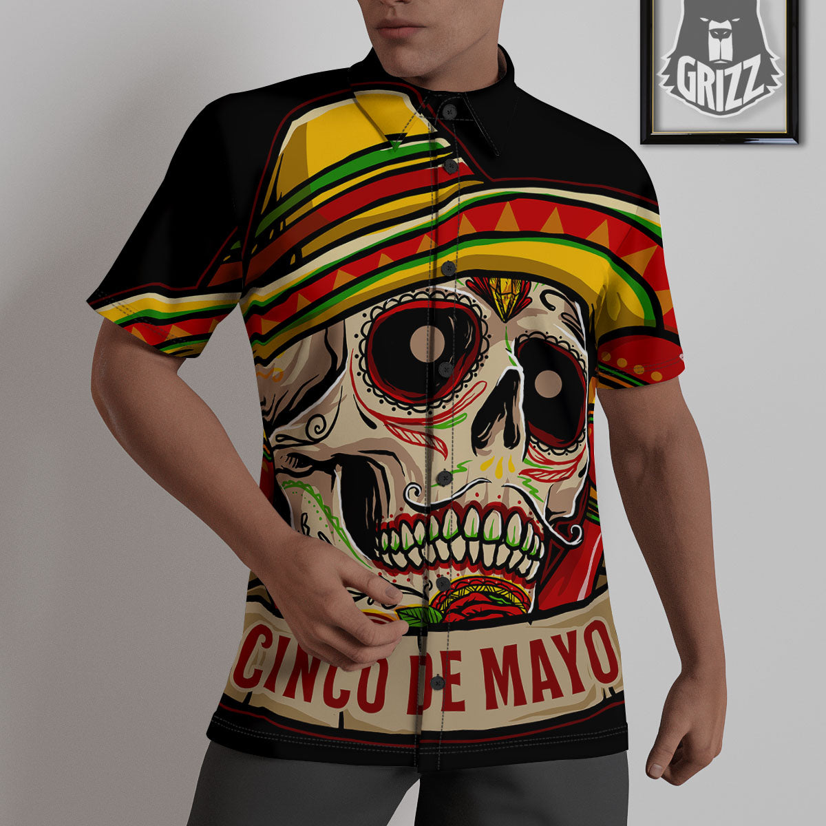 Mexican Skull Cinco de Mayo Print Untucked Shirts-grizzshop
