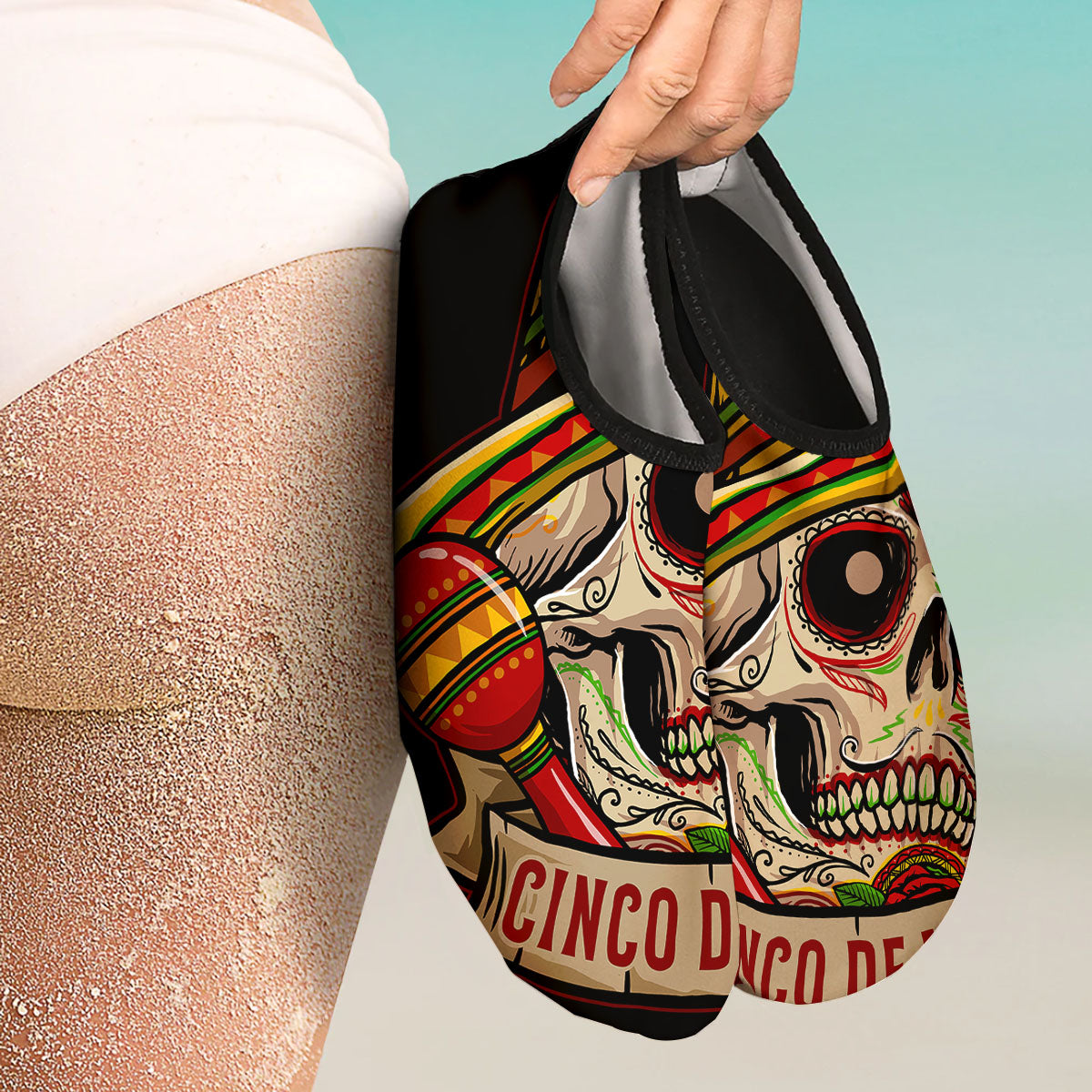 Mexican Skull Cinco de Mayo Print Water Shoes-grizzshop