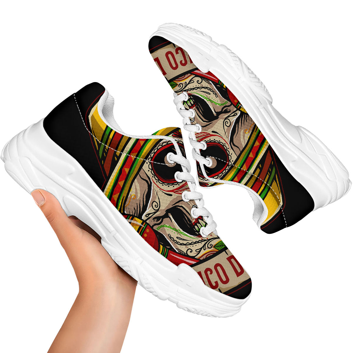 Mexican Skull Cinco de Mayo Print White Chunky Shoes-grizzshop