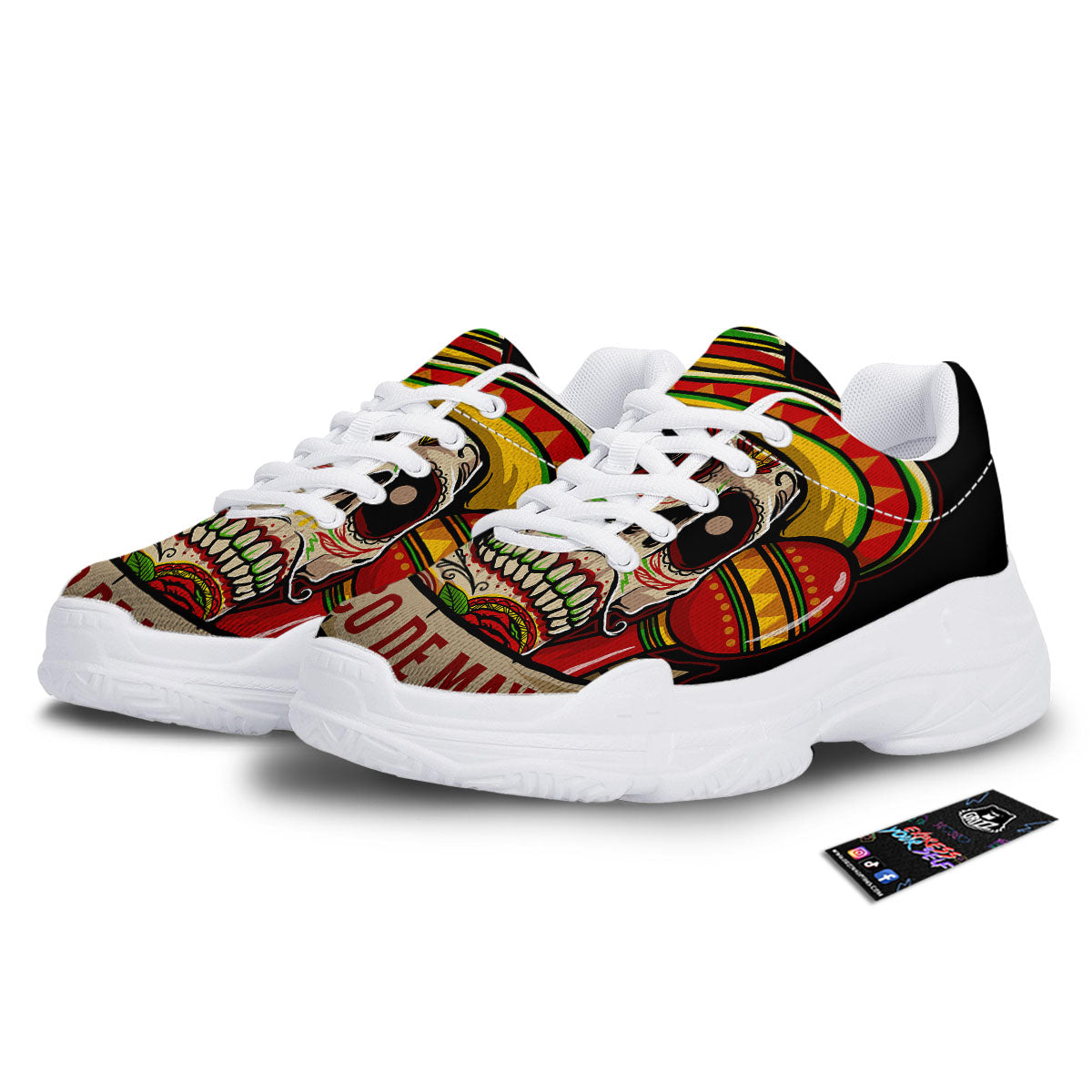 Mexican Skull Cinco de Mayo Print White Chunky Shoes-grizzshop