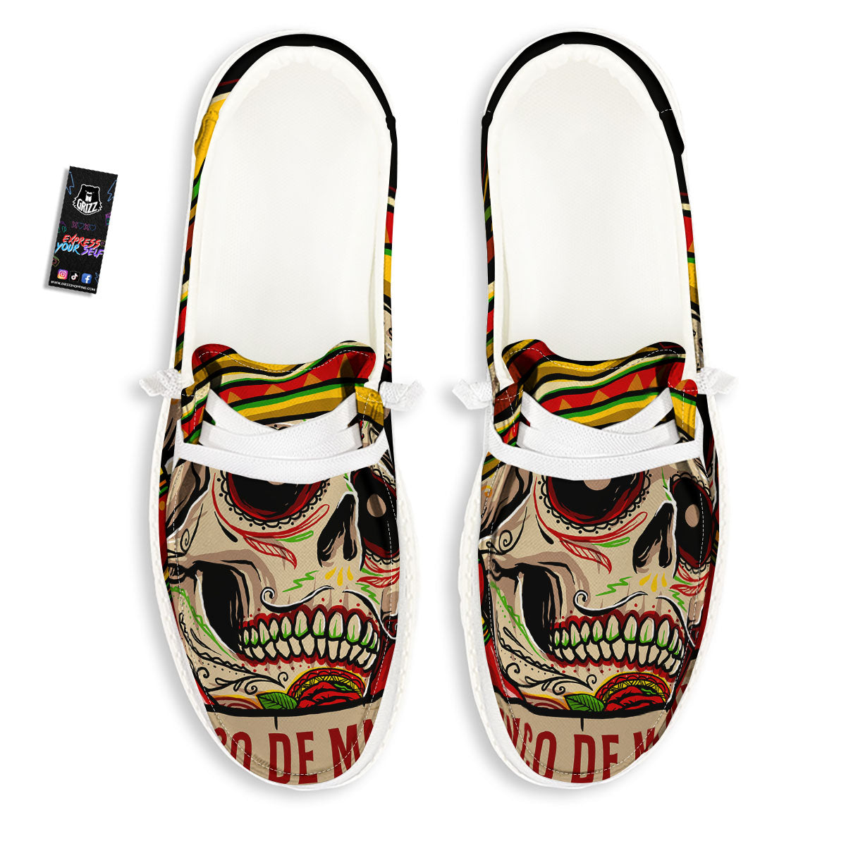 Mexican Skull Cinco de Mayo Print White Loafers-grizzshop