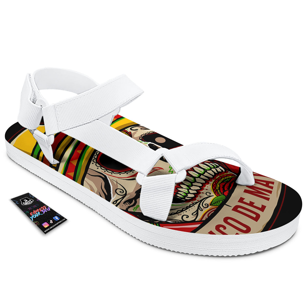 Mexican Skull Cinco de Mayo Print White Open Toe Sandals-grizzshop