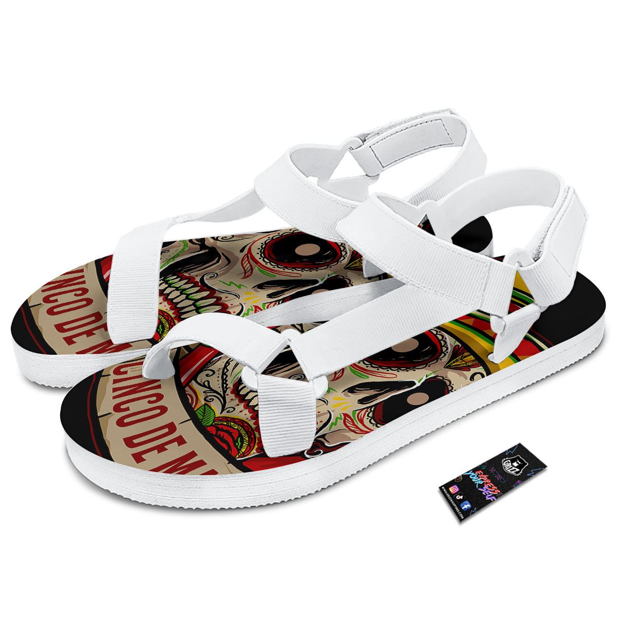 Mexican Skull Cinco de Mayo Print White Open Toe Sandals-grizzshop