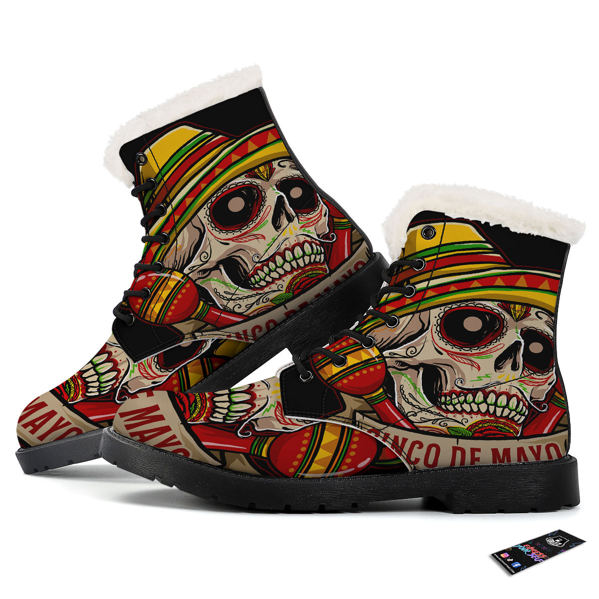 Mexican Skull Cinco de Mayo Print Winter Boots-grizzshop
