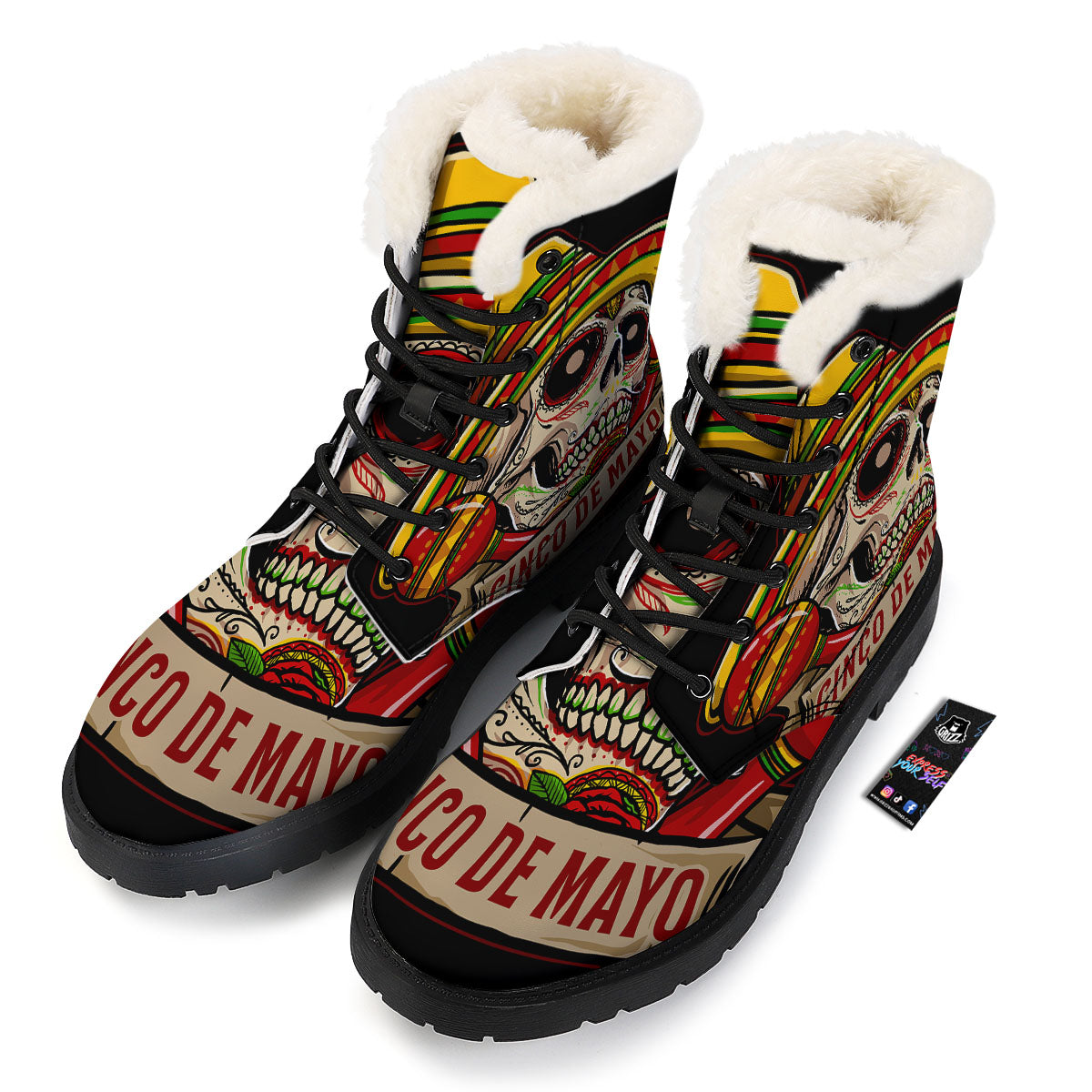Mexican Skull Cinco de Mayo Print Winter Boots-grizzshop