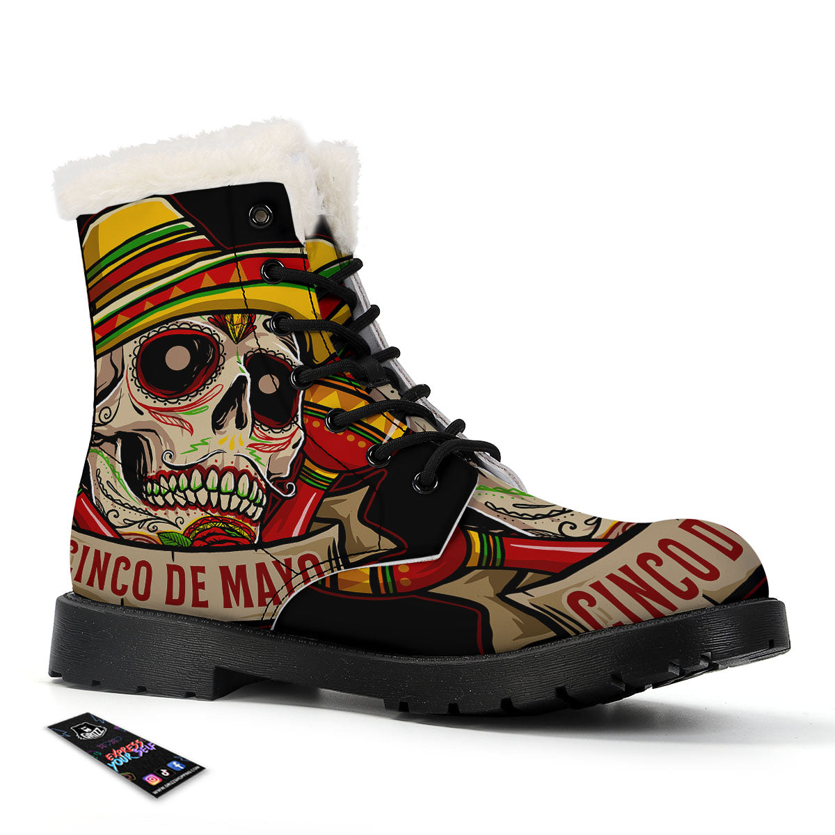 Mexican Skull Cinco de Mayo Print Winter Boots-grizzshop