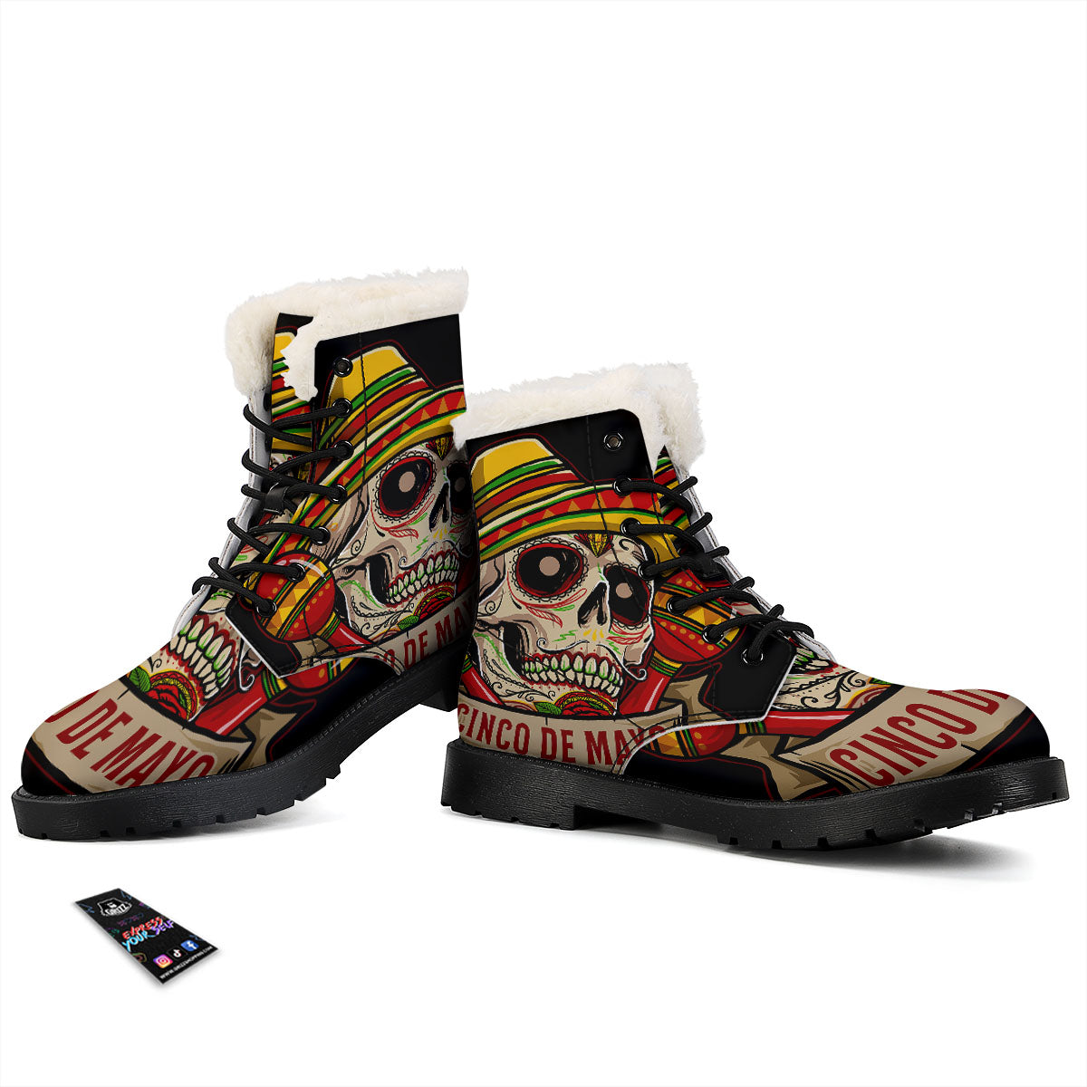 Mexican Skull Cinco de Mayo Print Winter Boots-grizzshop