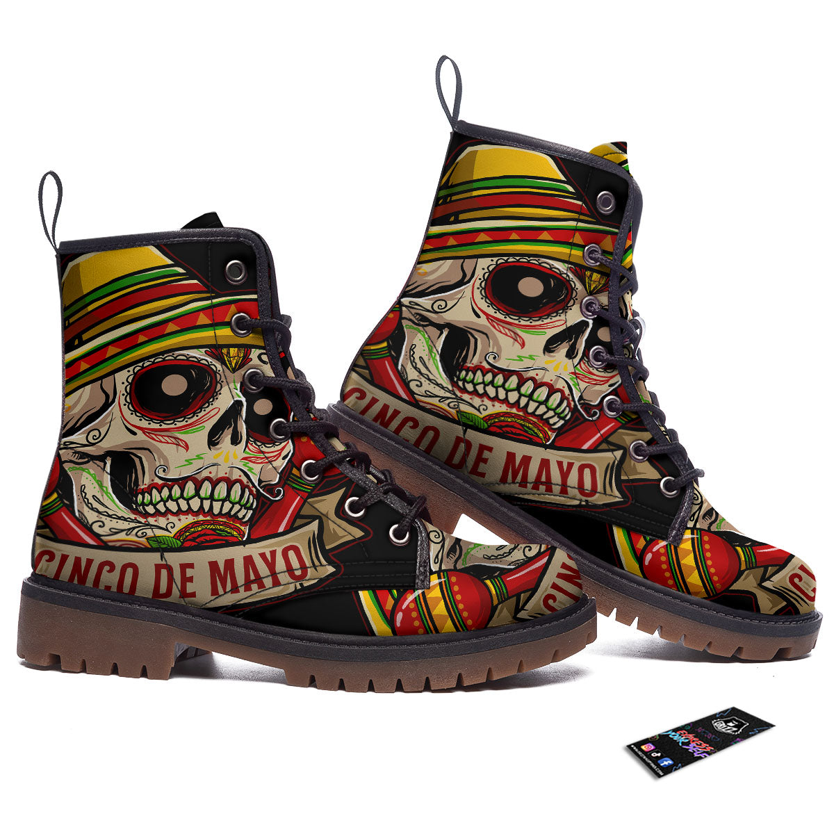 Mexican Skull Cinco de Mayo Print Work Boots-grizzshop