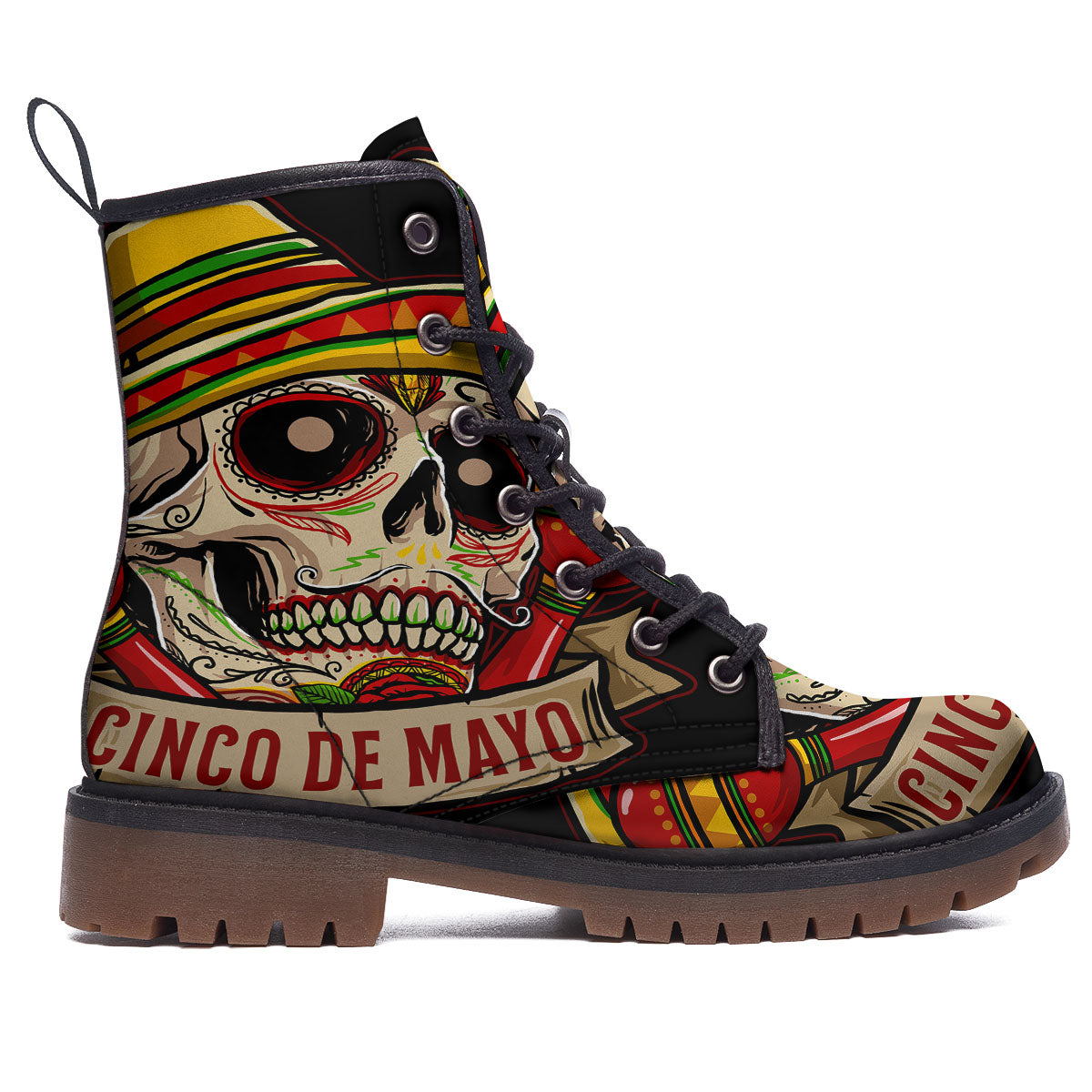 Mexican Skull Cinco de Mayo Print Work Boots-grizzshop