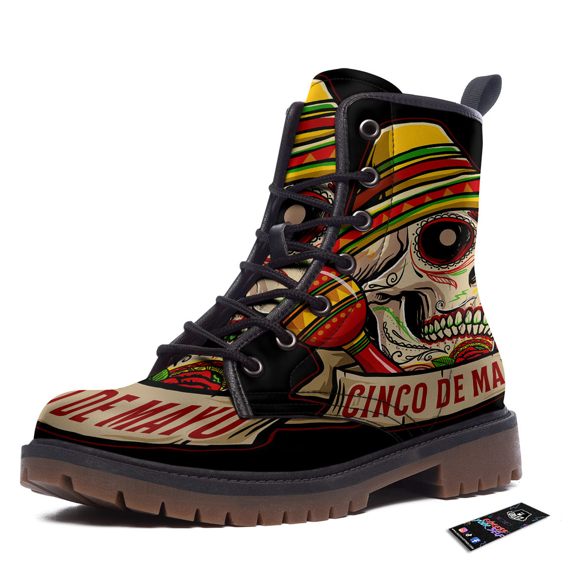 Mexican Skull Cinco de Mayo Print Work Boots-grizzshop