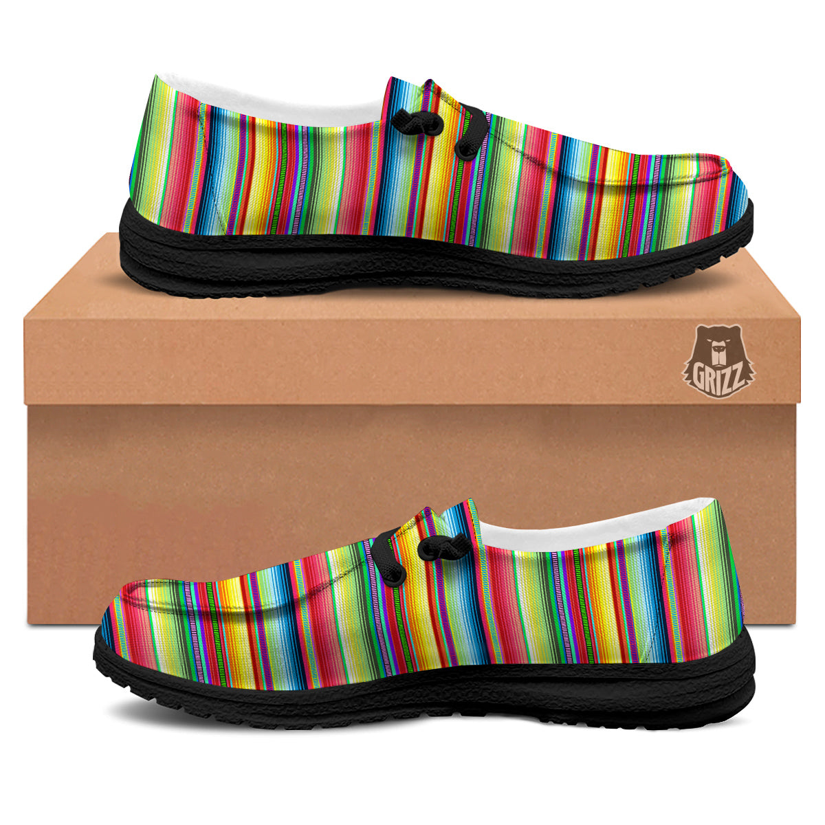 Mexican Stripe Cinco De Mayo Print Black Loafers-grizzshop
