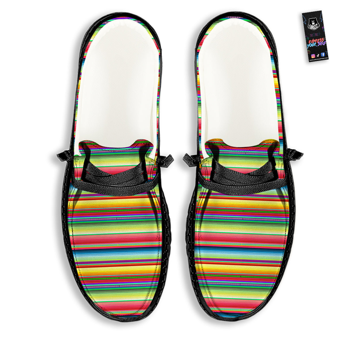 Mexican Stripe Cinco De Mayo Print Black Loafers-grizzshop