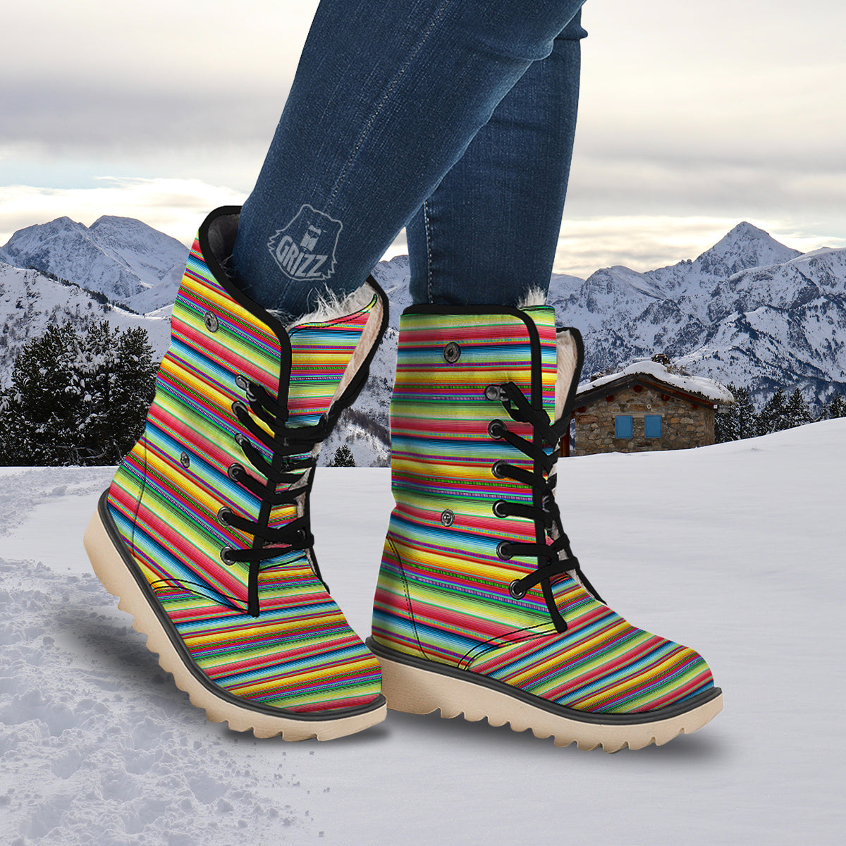 Mexican Stripe Cinco De Mayo Print Snow Boots-grizzshop