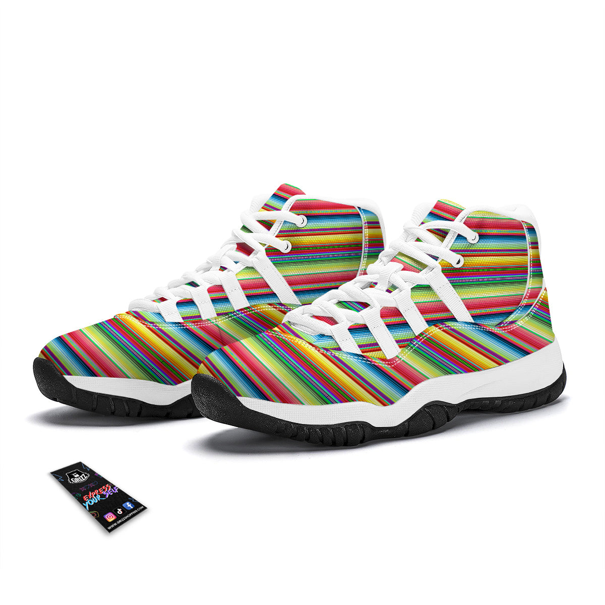 Mexican Stripe Cinco De Mayo Print White Bball Shoes-grizzshop