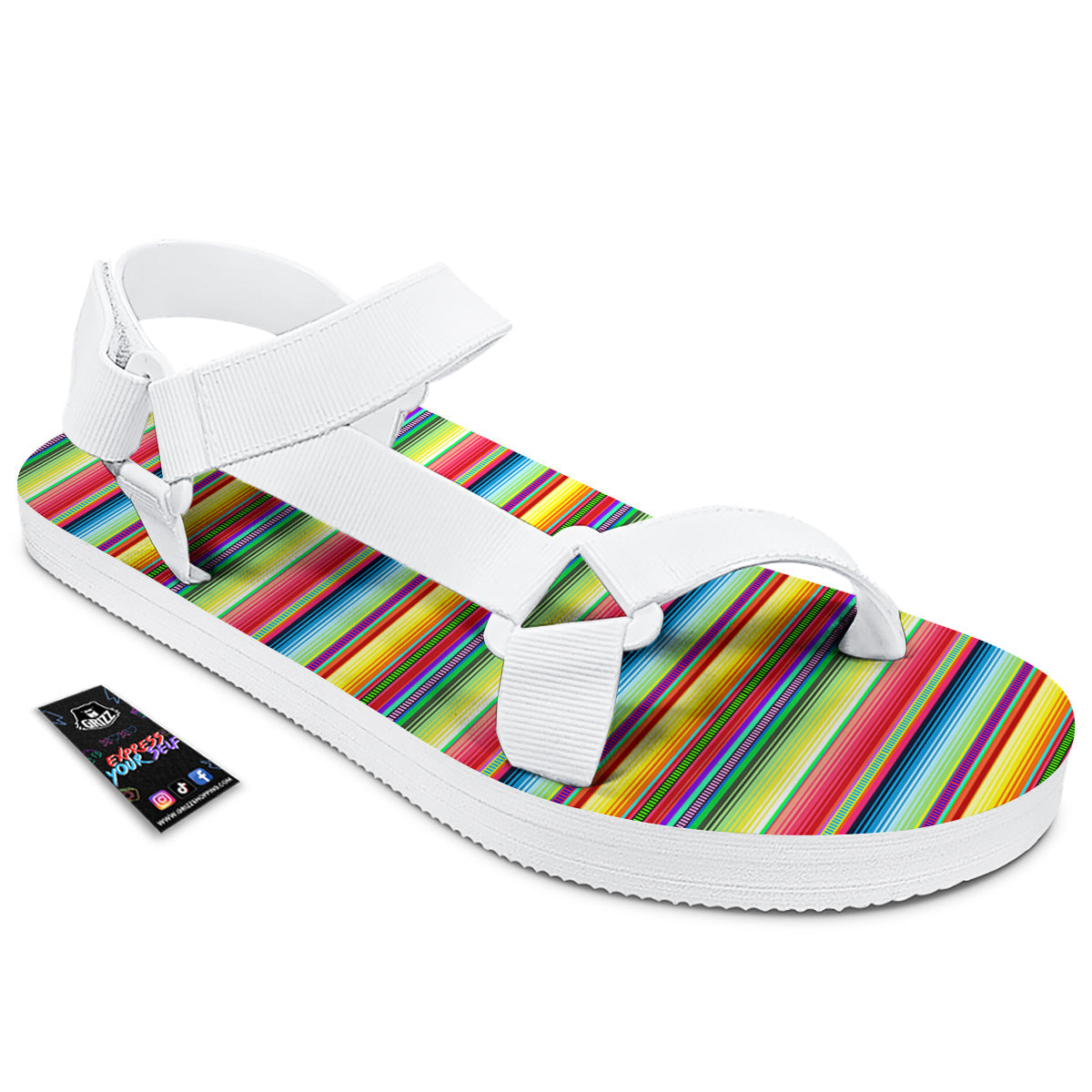 Mexican Stripe Cinco De Mayo Print White Open Toe Sandals-grizzshop