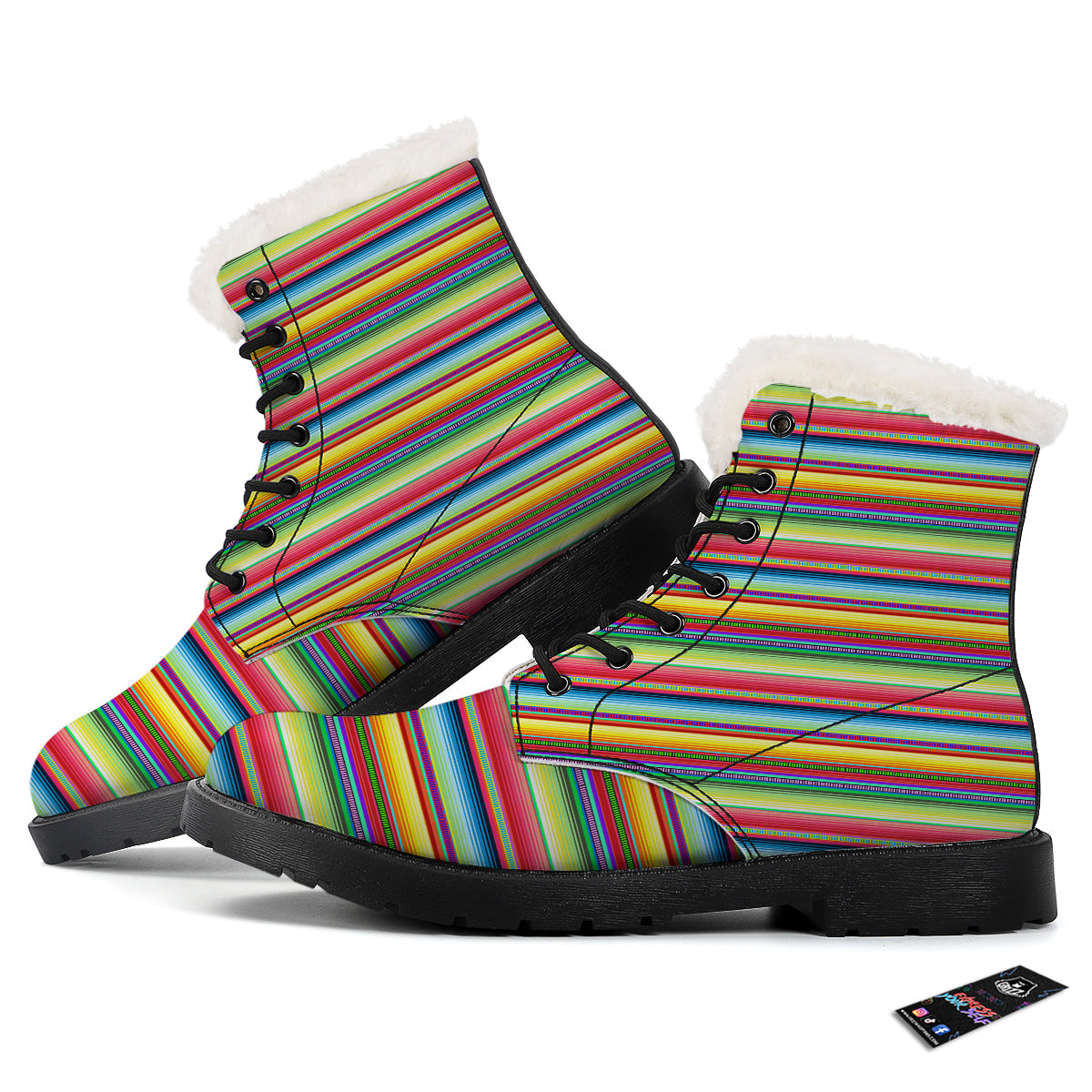 Mexican Stripe Cinco De Mayo Print Winter Boots-grizzshop