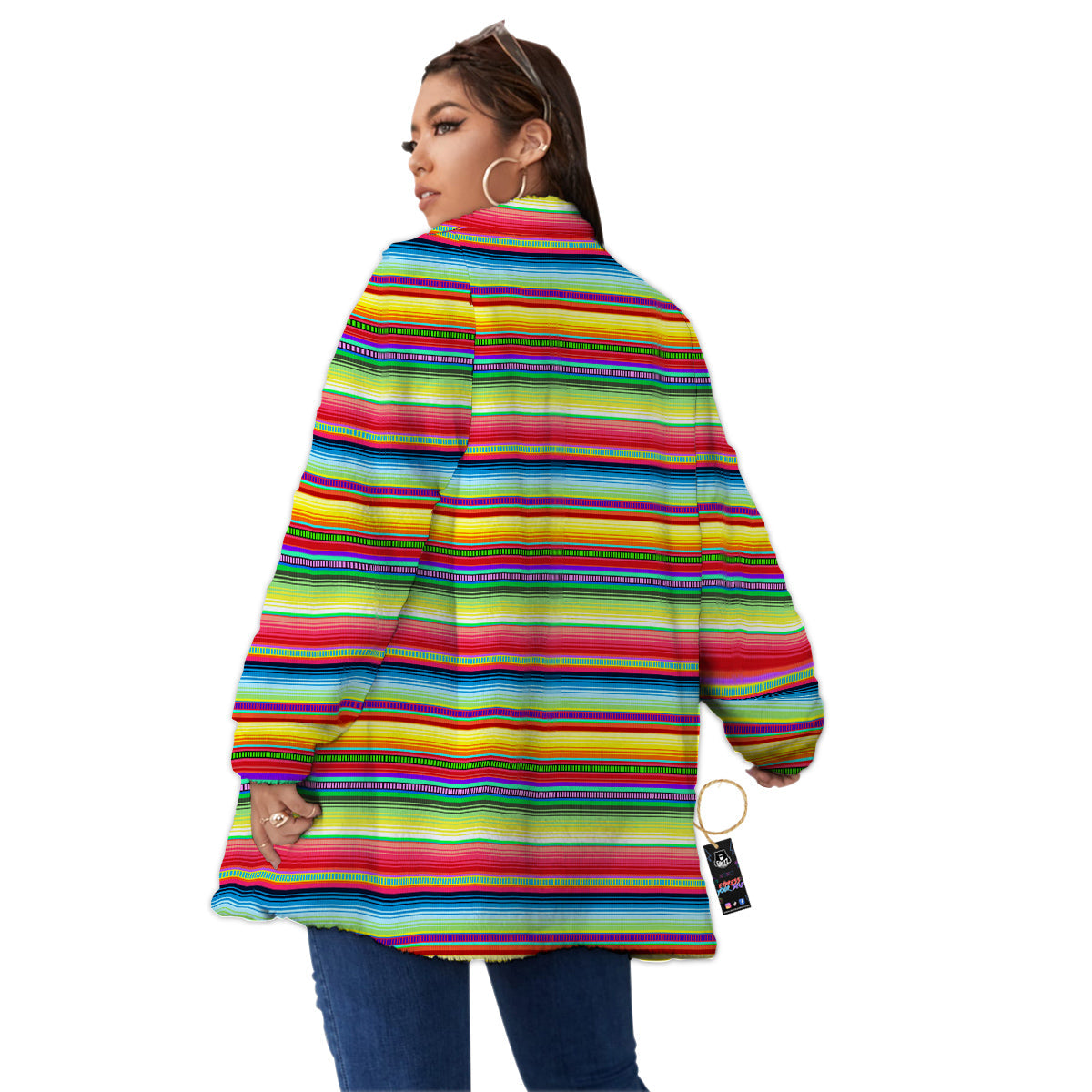 Mexican Stripe Cinco De Mayo Print Women's Sherpa Jacket-grizzshop