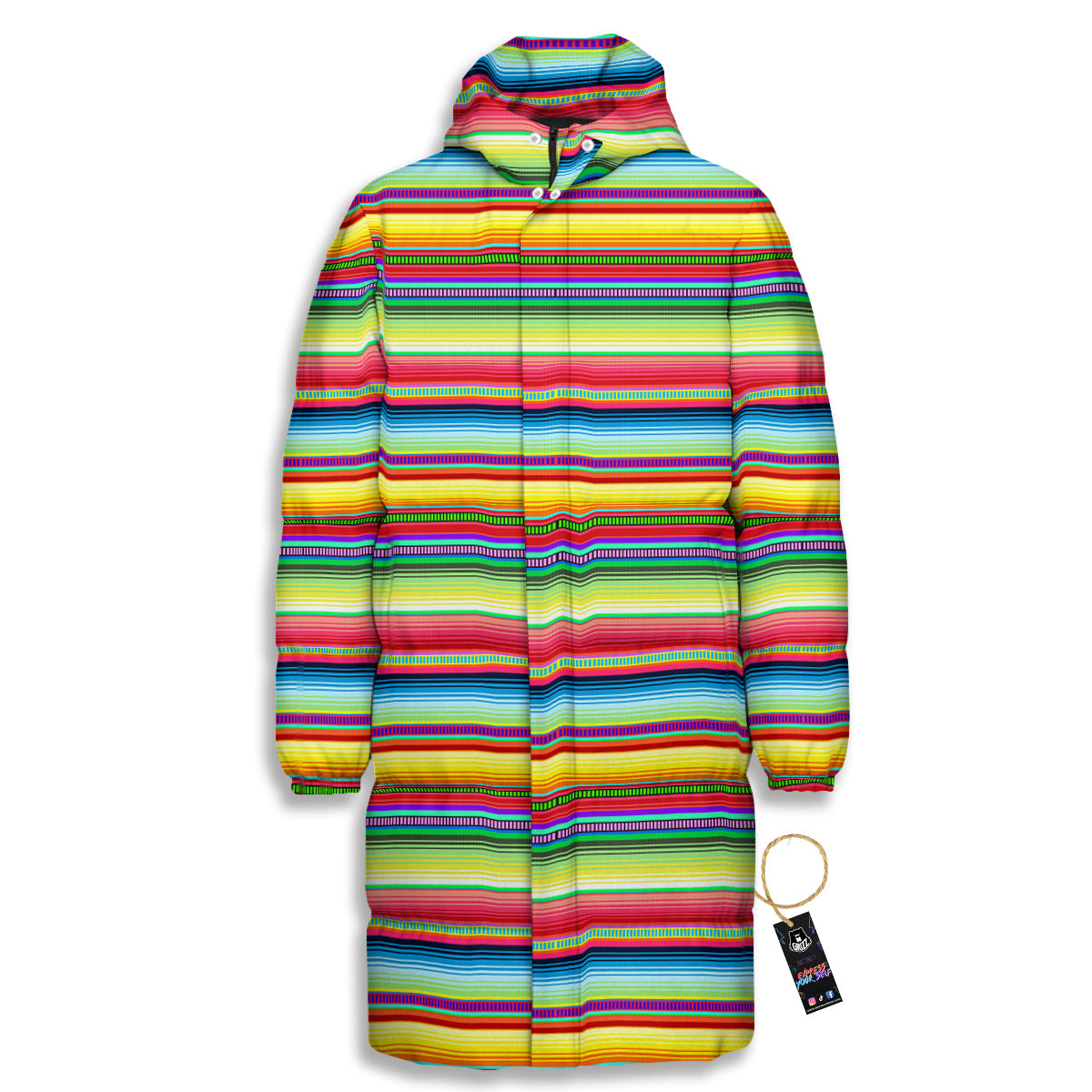 Mexican Stripe Cinco De Mayo Print Long Down Jacket