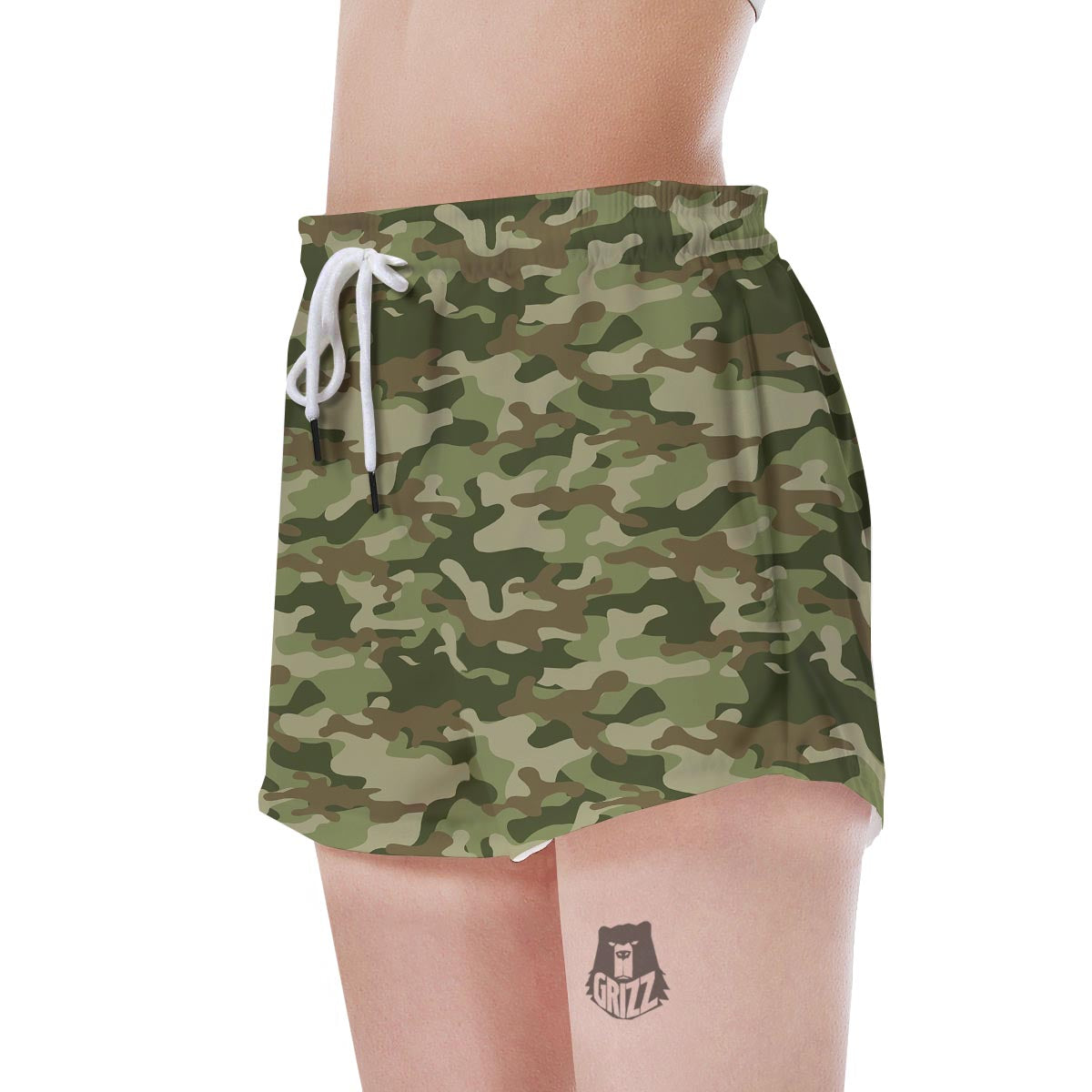 Military Green Camo Print Women's Shorts-grizzshop