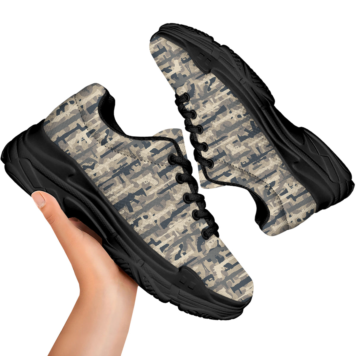 Military Gun Air Force Camo Print Black Chunky Shoes-grizzshop
