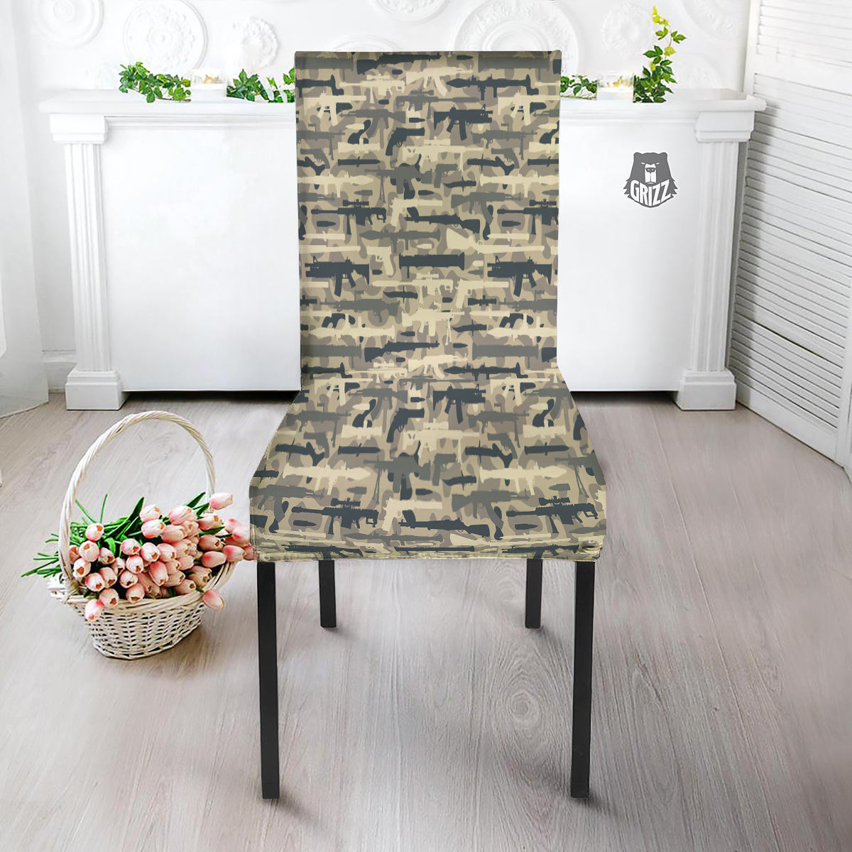Military Gun Air Force Camo Print Dining Chair Slipcover-grizzshop