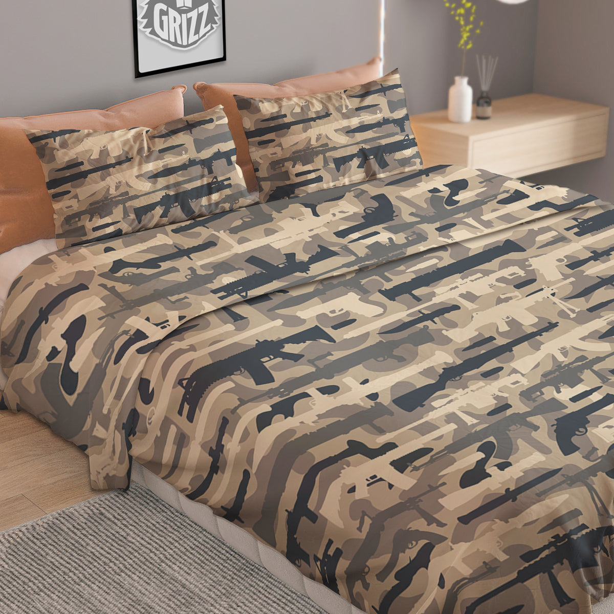Military Gun Air Force Camo Print Duvet Cover Bedding Set
