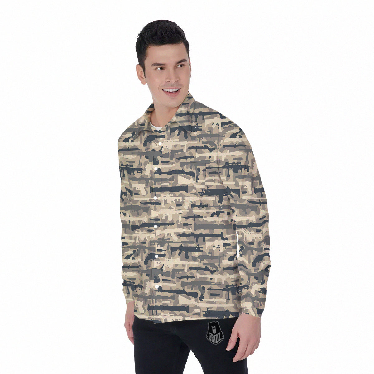 Military Gun Air Force Camo Print Men's Long Sleeve Shirts-grizzshop