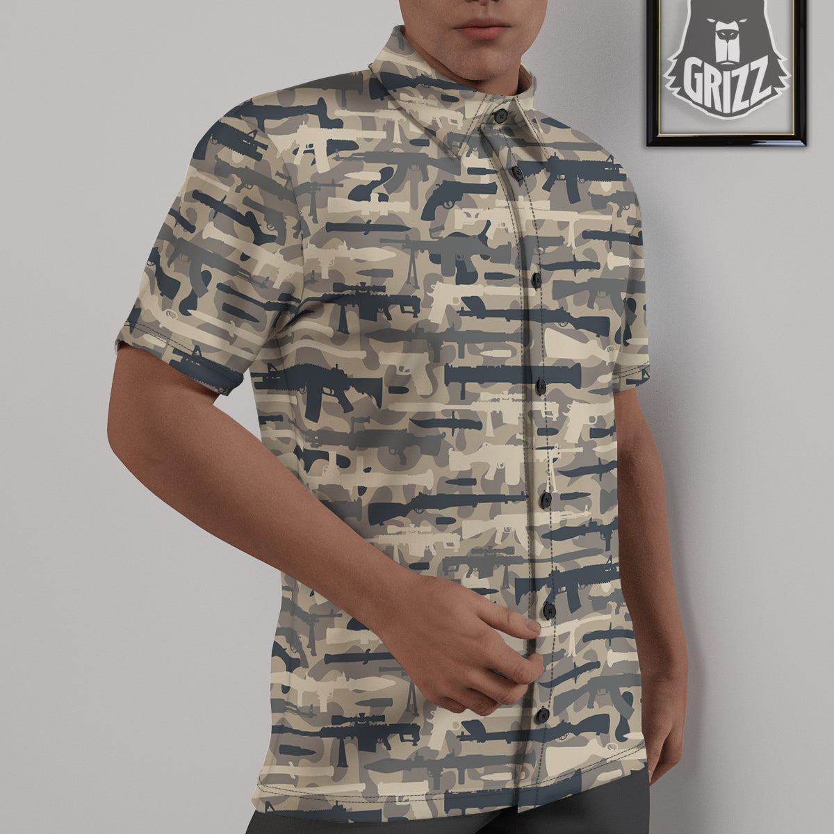 Military Gun Air Force Camo Print Untucked Shirts-grizzshop