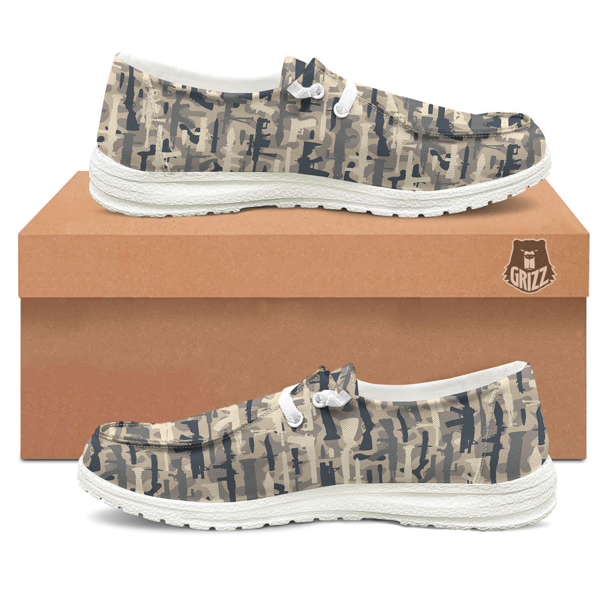 Military Gun Air Force Camo Print White Loafers-grizzshop