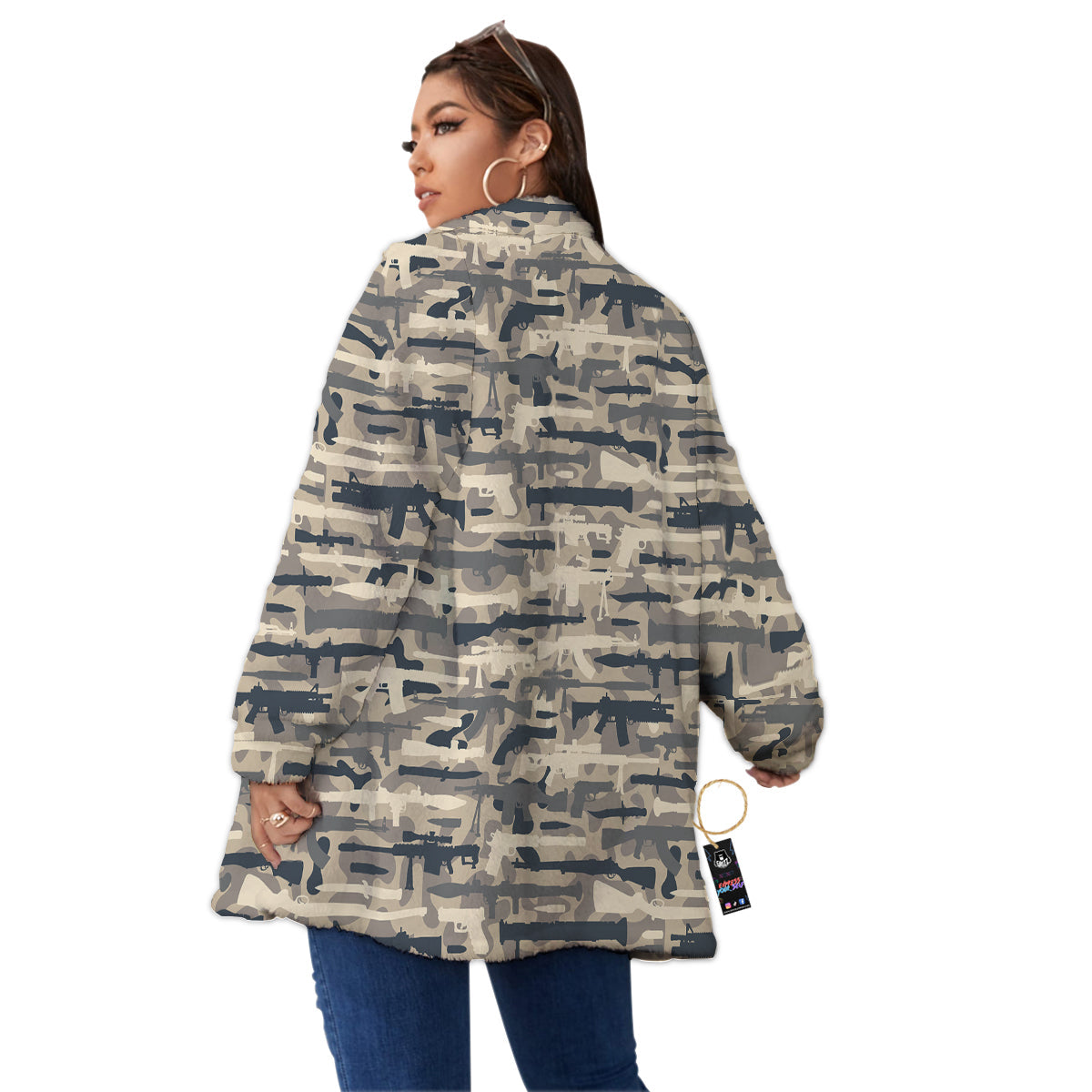 Military Gun Air Force Camo Print Women's Sherpa Jacket-grizzshop