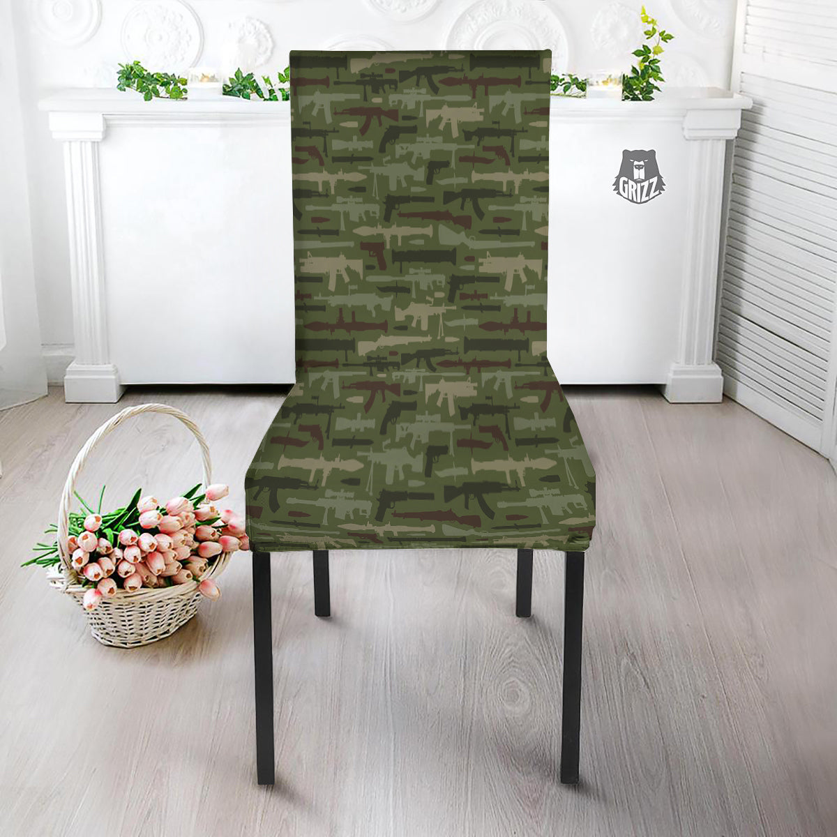 Military Gun Camo Print Dining Chair Slipcover-grizzshop