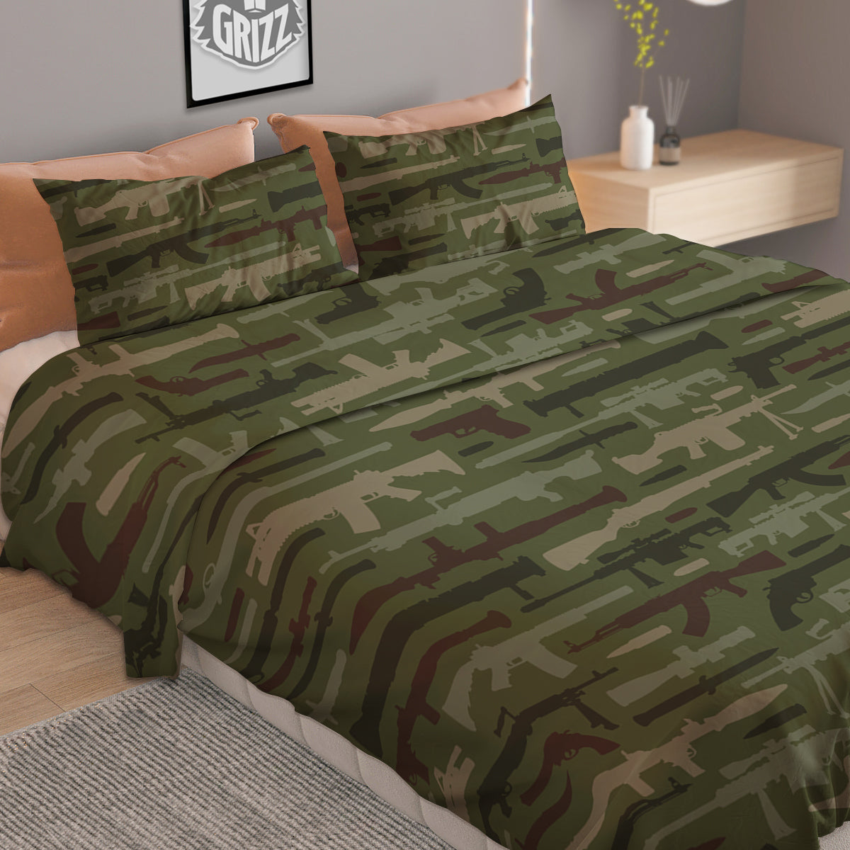 Military Gun Camo Print Duvet Cover Bedding Set