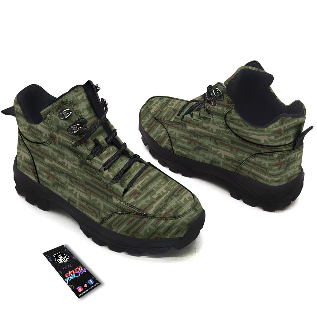 Military Gun Camo Print Hiking Shoes-grizzshop