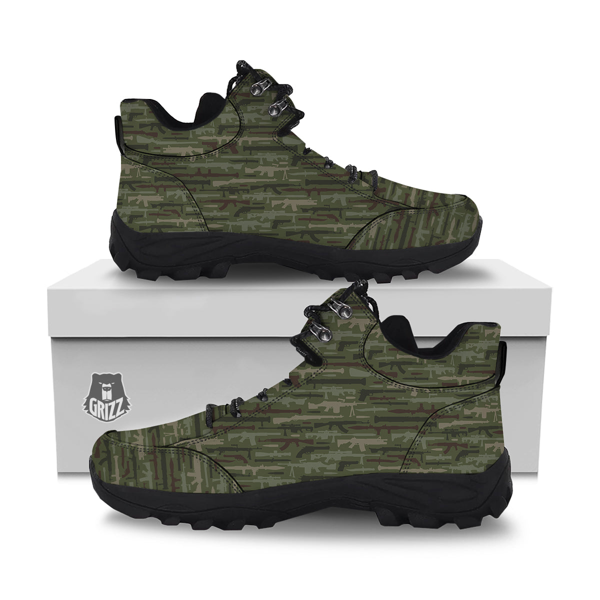 Military Gun Camo Print Hiking Shoes-grizzshop