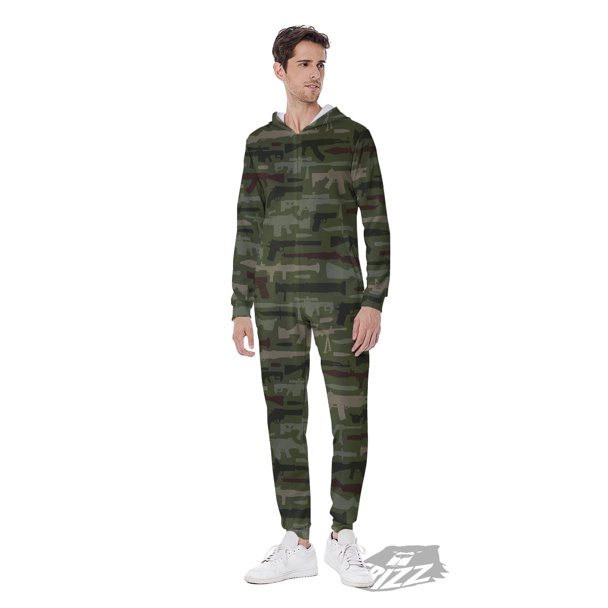 Military Gun Camo Print Men's Jumpsuit-grizzshop