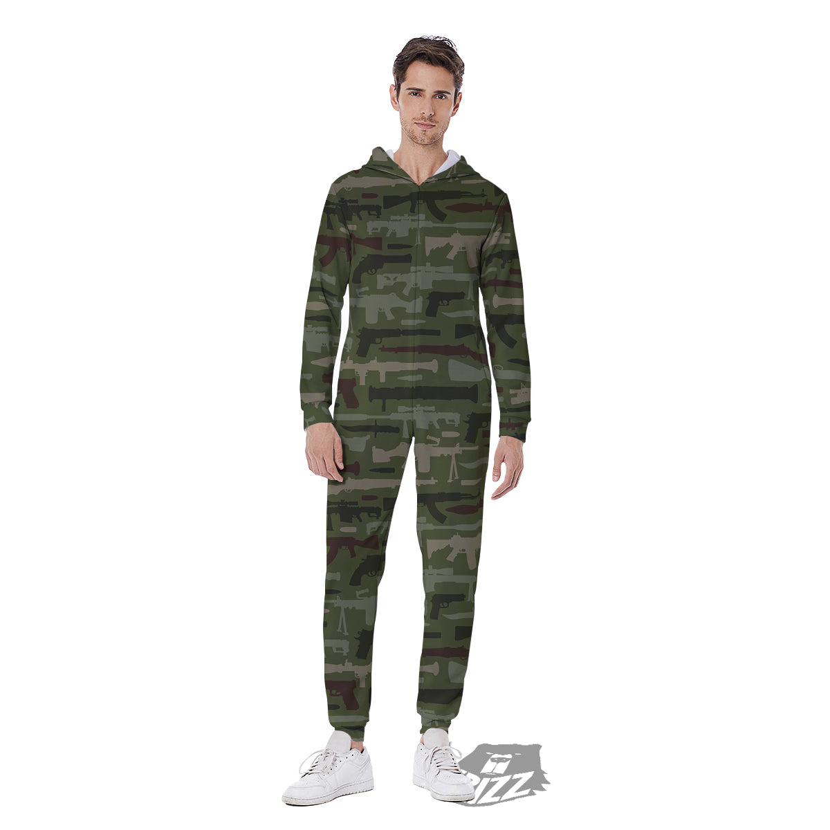 Military Gun Camo Print Men's Jumpsuit-grizzshop